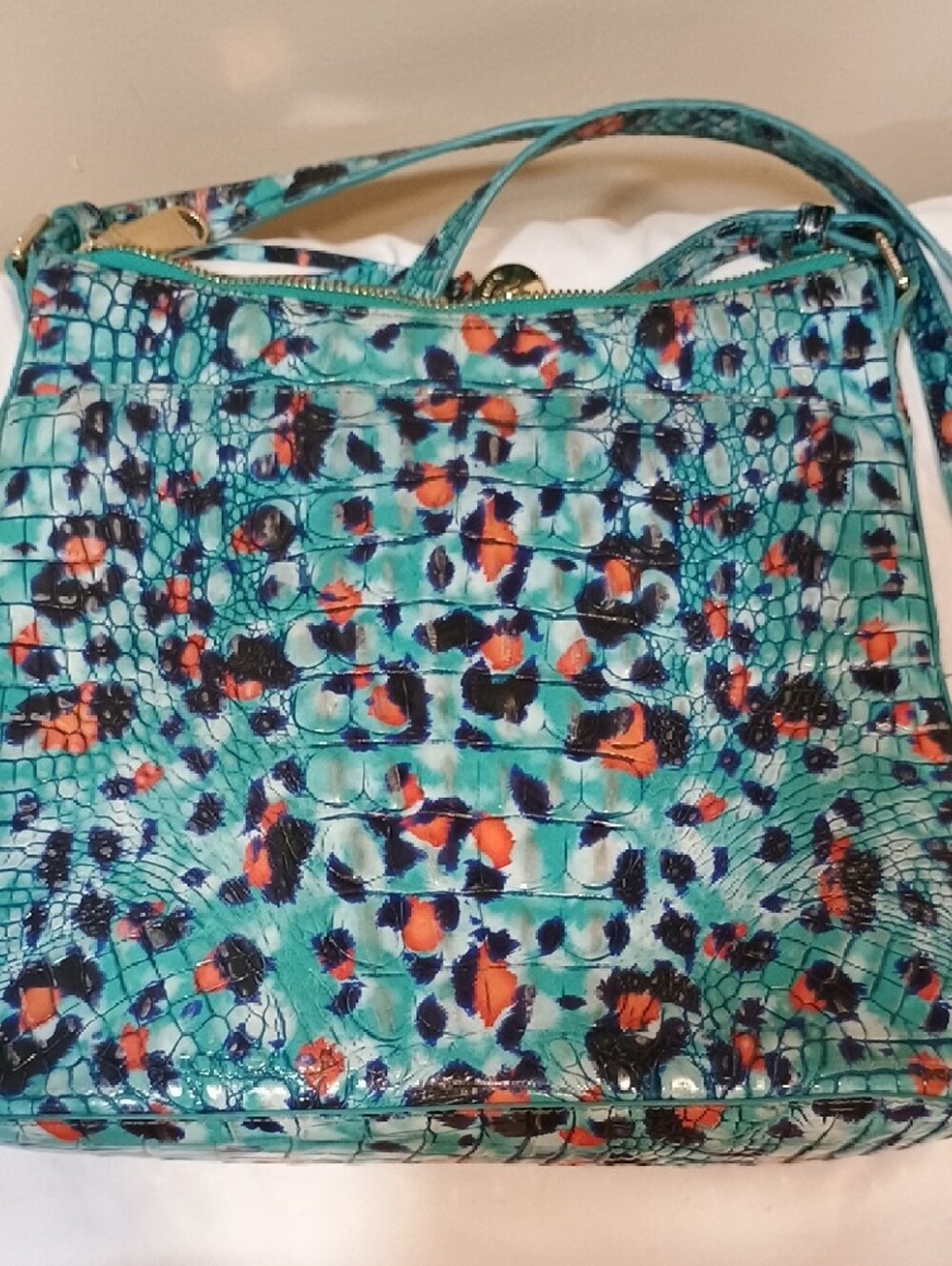 Brahmin Katie Turquoise Multicolor Croc-Embossed Crossbody - Picture 3 of 9